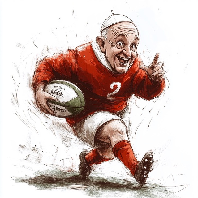 Caricature du Pape François jouant au rugby