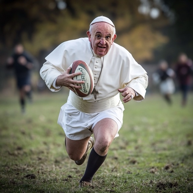 Pape François jouant au rugby