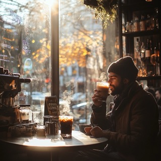 Homme buvant un cocktail au cafe dans un coffee shop